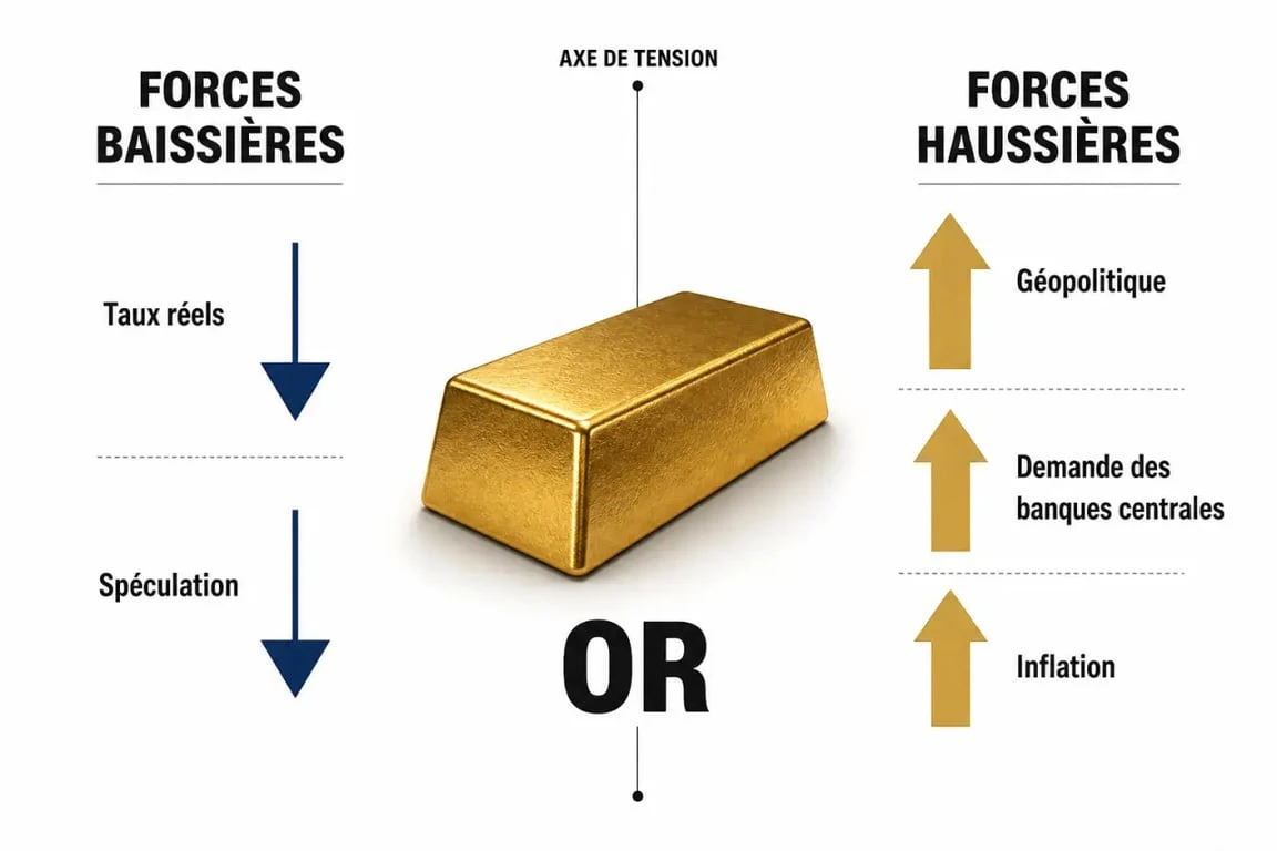 L'or va t il baisser : schéma des forces qui peuvent faire monter ou baisser l'or