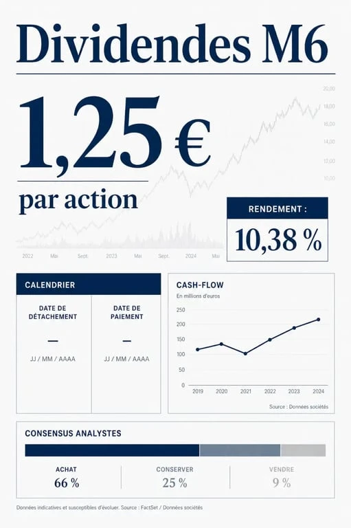 Dividendes M6 : montant, rendement et calendrier de versement en synthèse visuelle