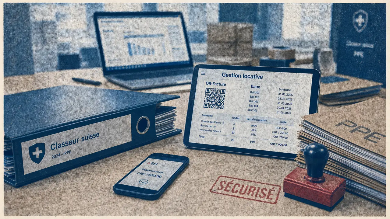 Logiciel gestion immobilière suisse : gérance locative, PPE, QR-Factures
