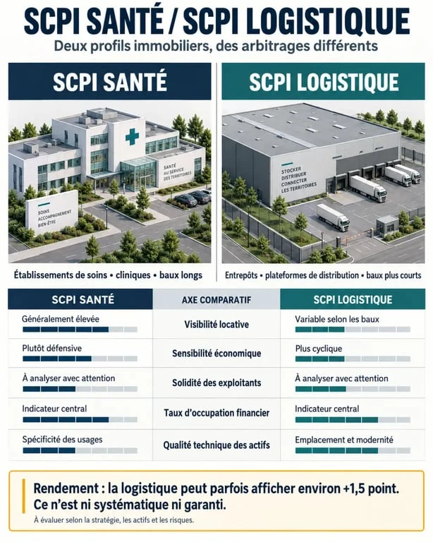 Infographie comparative SCPI santé et SCPI logistique
