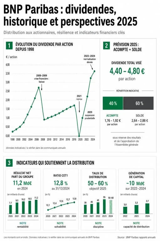 Dividendes BNP Paribas : évolution historique, prévisions 2025 et repères financiers