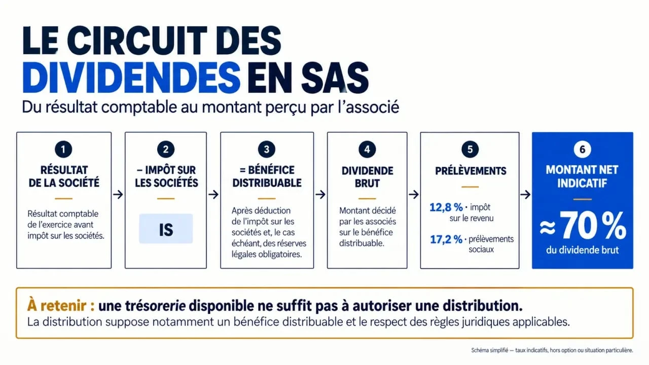 Dividendes en SAS : circuit du bénéfice distribuable au montant net après PFU