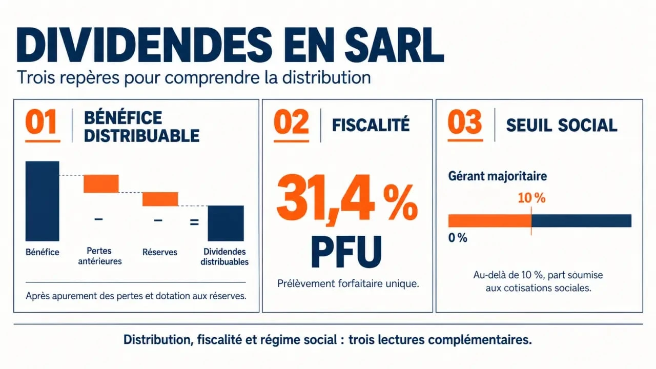 Dividendes SARL : bénéfice distribuable, PFU et seuil social de 10 %