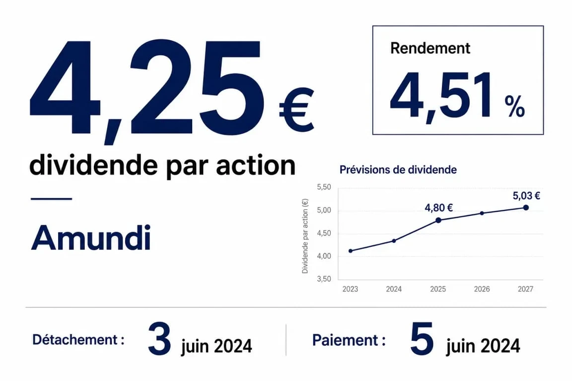 Dividendes Amundi : synthèse visuelle du montant, du rendement et des dates clés