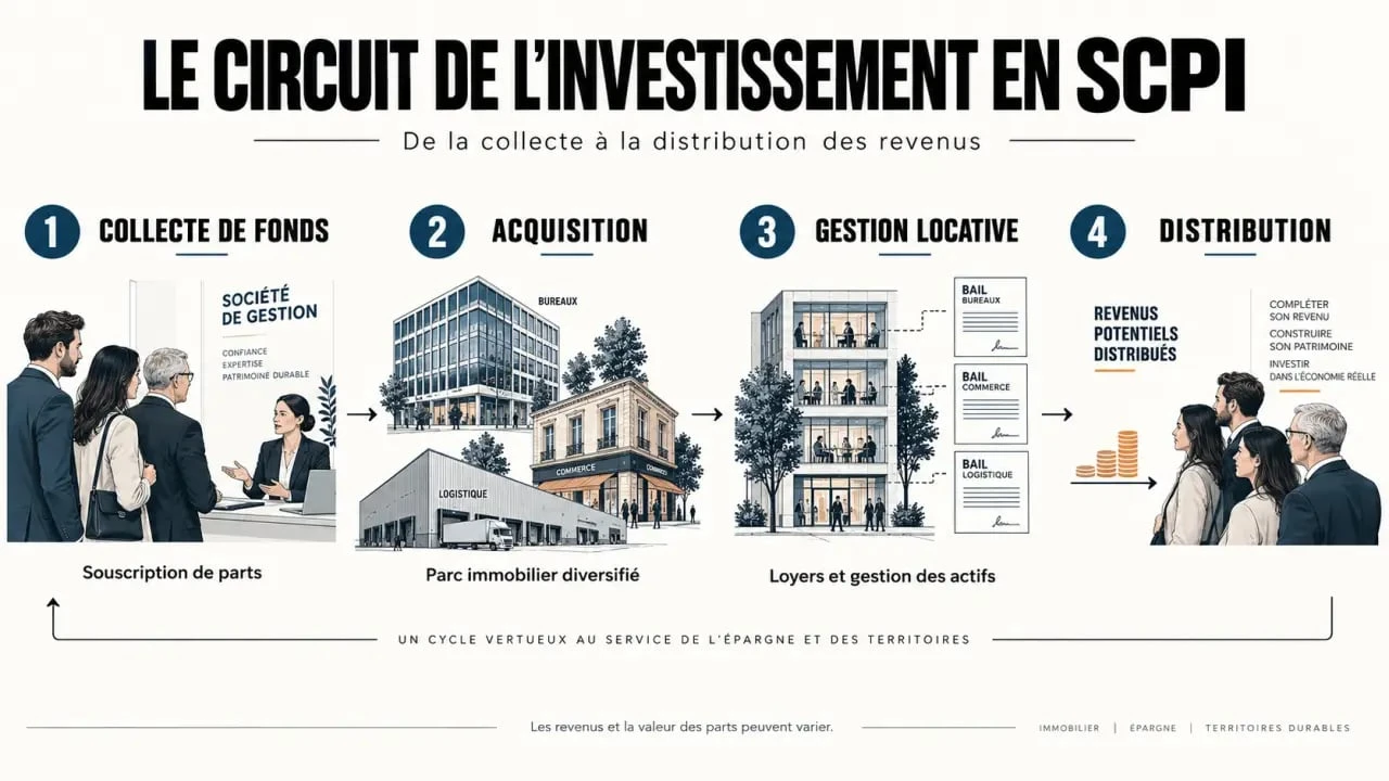 Schéma explicatif du fonctionnement et du circuit de l'achat scpi