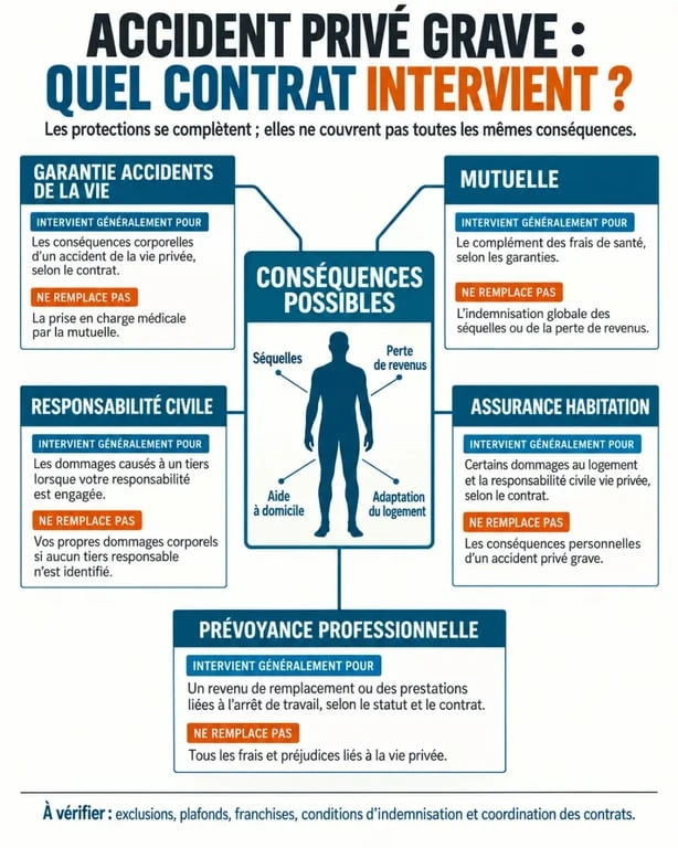 Infographie pour comprendre si une assurance accident de la vie est inutile ou complémentaire des autres assurances