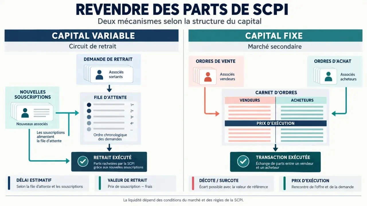 Revente SCPI : différence entre demande de retrait et marché secondaire