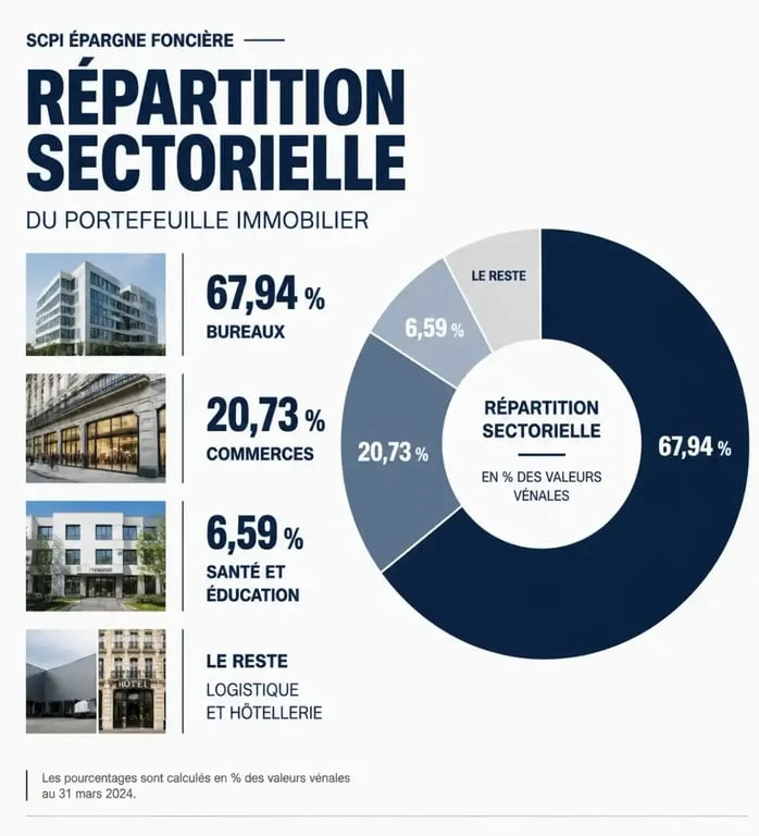 Répartition sectorielle du patrimoine de la SCPI Épargne Foncière